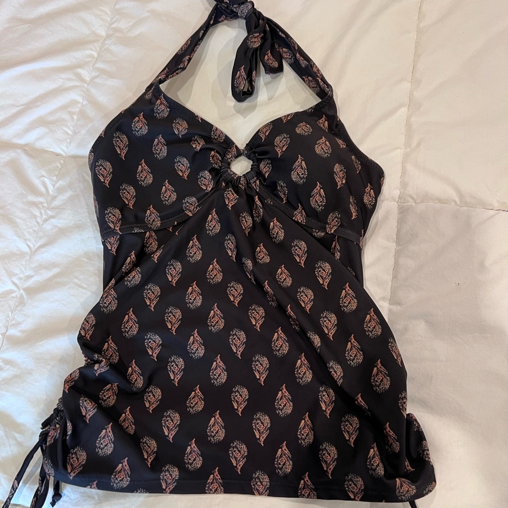 Black Halter Top with Leaf Pattern